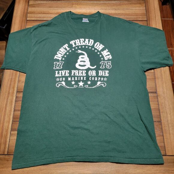 Don't Tread On Me US Marine Corps Graphic SS Green Unisex Tee - Size 2XL - Picture 2 of 5